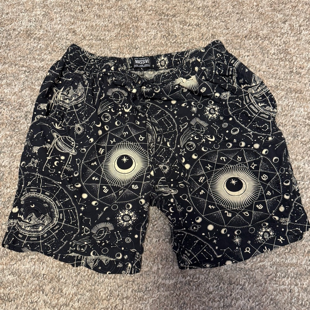MASSIVE Black Celestial Print Men's Athletic Shorts